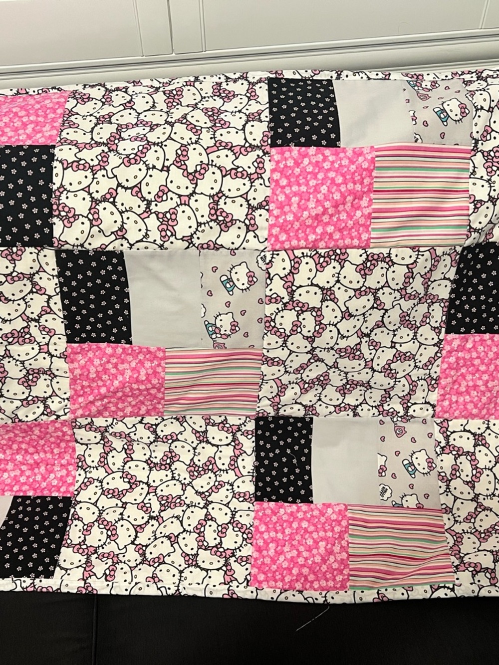 Hello Kitty Patchwork Quilt - Pink, Black & White 36x47 inches
